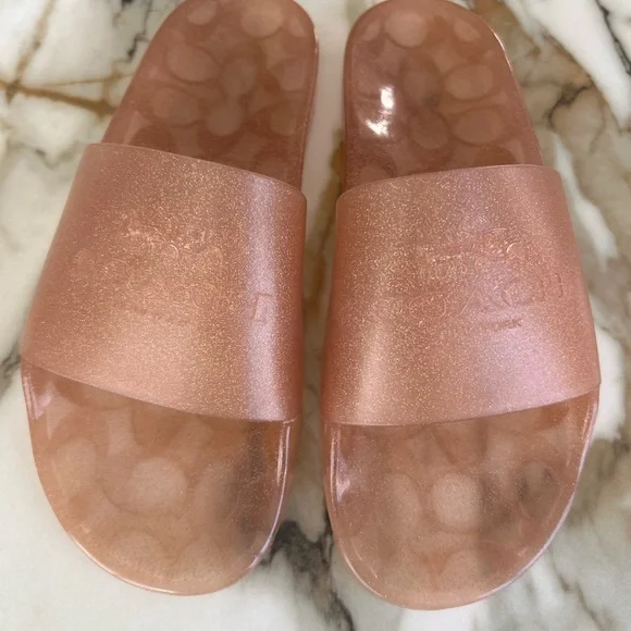 SPARKLY COACH SHOES 9 Glittery Rose Gold Slide Sandals - Picture 1 of 4